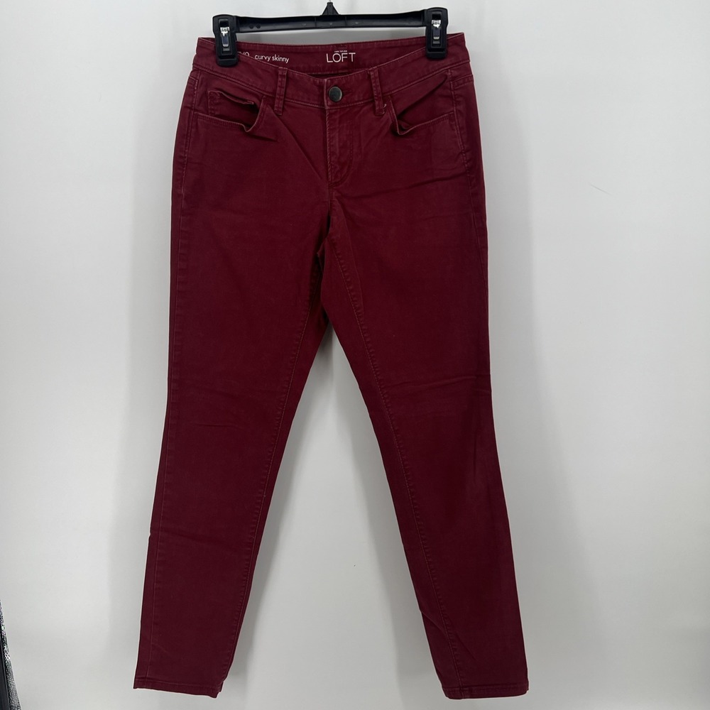 Ann Taylor LOFT Curvy Skinny Pants Maroon Burgundy Size 0 Mid Rise Stretch